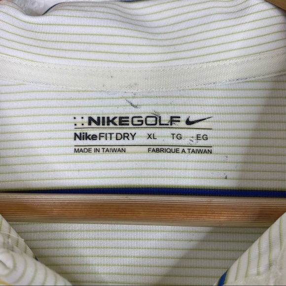 Nike Golf White & Blue Striped Nike Fit Dry Polo Shirt - Picture 4 of 6